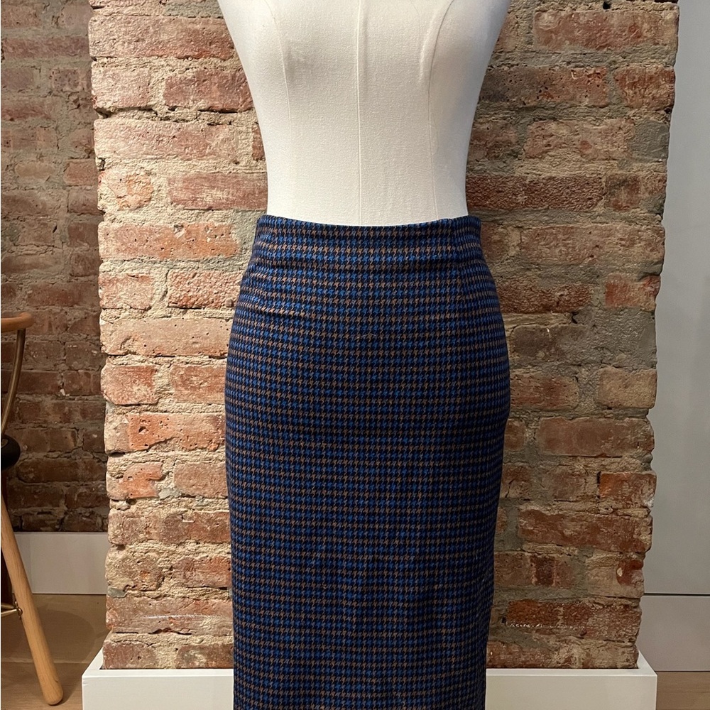 MaxMara Weekend Blue and Brown Houndstooth Skirt